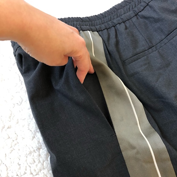 Brunello Cucinelli Wool charcoal black Slip On Pants frost green satin panel US8 - Picture 9 of 16